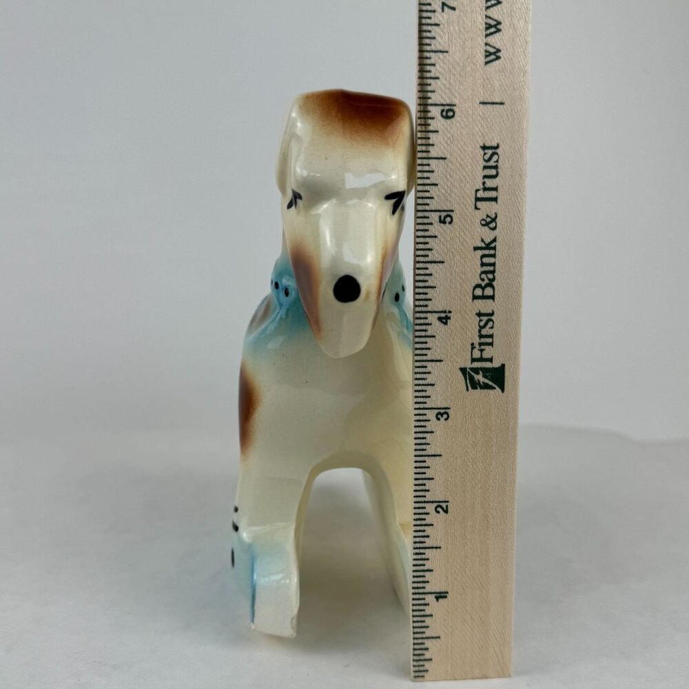 Vintage Ceramic Schnauzer Terrier Dog Planter Small Rocking Blue 7 inches - Picture 9 of 11